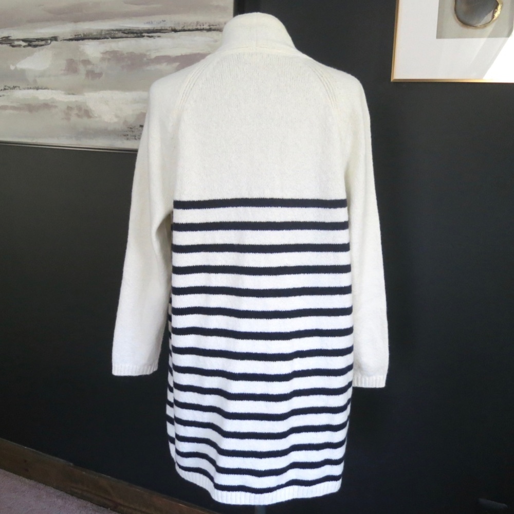 J.JILL Cozy Open Front Striped Long Line Cardigan Size XL Navy Nautical Stripe - Picture 5 of 12